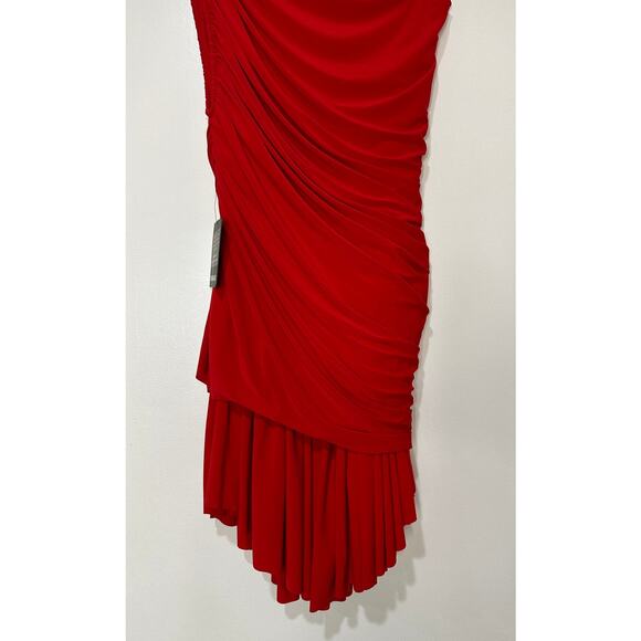 Norma Kamali Diana Uneven Flair Mini Dress Red Size Large/40 NWT One Shoulder - Picture 5 of 11